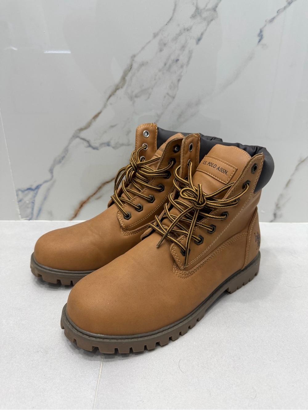 U.S. Polo Assn. Men's Tan Lace-Up Work Boots with Padded Collar